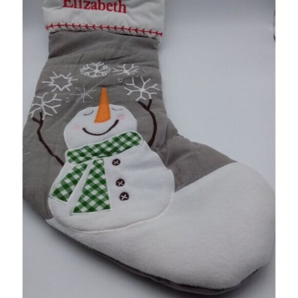 Pottery Barn Kids Elizabeth Snowman Snowflakes Christmas Holiday Stocking Grey - Picture 4 of 8